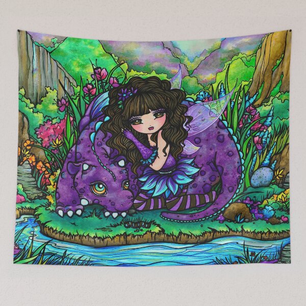Item preview, Fairy Girl and Dragon Whimsical Nature Scene Fantasy Art designed and sold by hannahlynnart.