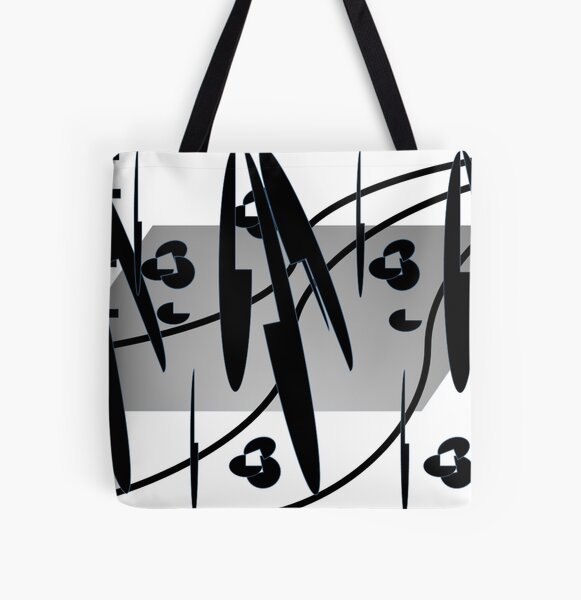 Petals and Leaves Black and White All Over Print Tote Bag