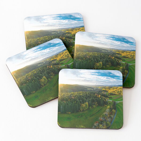 Item preview, A drone rises above a multi-colored valley in the Vosges. Panoramic view. designed and sold by Alexander Sorokopud.