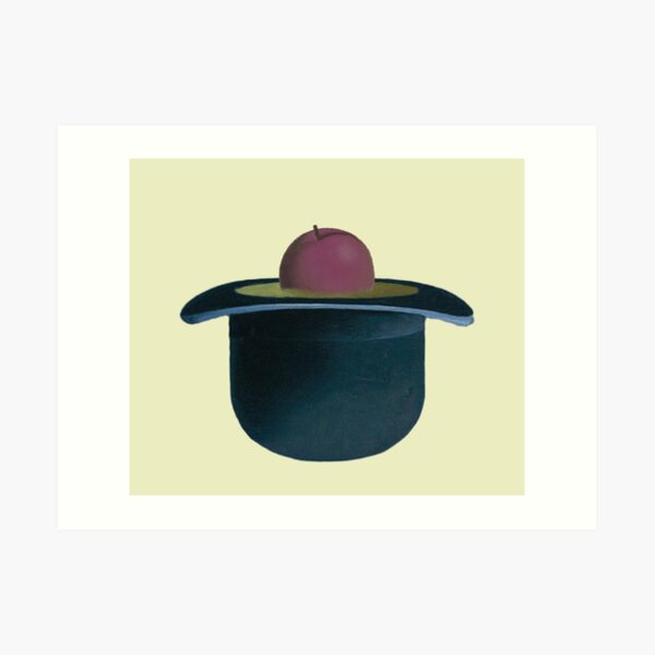 A single plum floating in perfume served in a man's hat Art Print