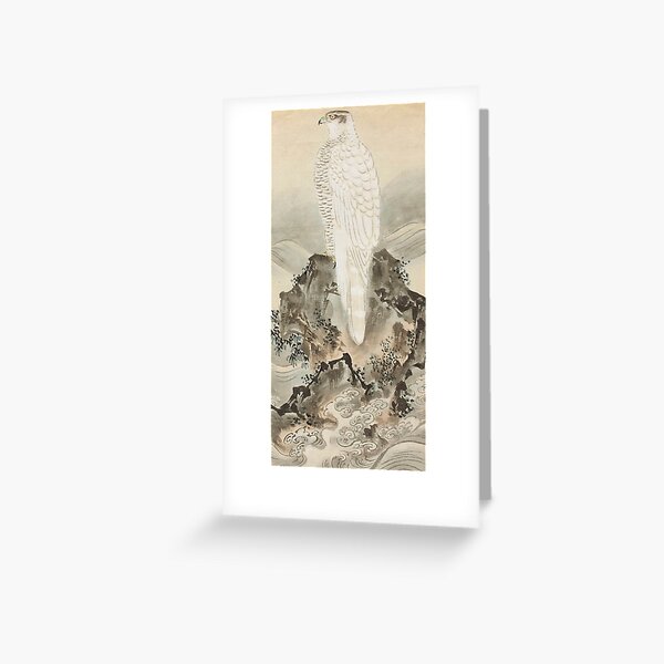 Item preview, White Falcon on a Rock - Japanese Art Painting in the Style of Kano Tsunenobu (1636-17313) designed and sold by Vintage-TM.