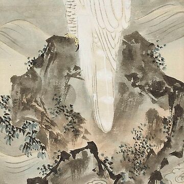 White Falcon on a Rock - Japanese Art Painting in the Style