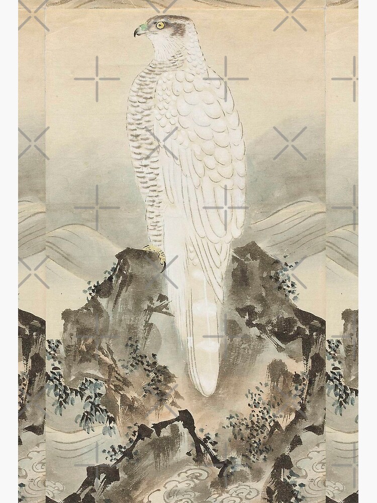 White Falcon on a Rock - Japanese Art Painting in the Style