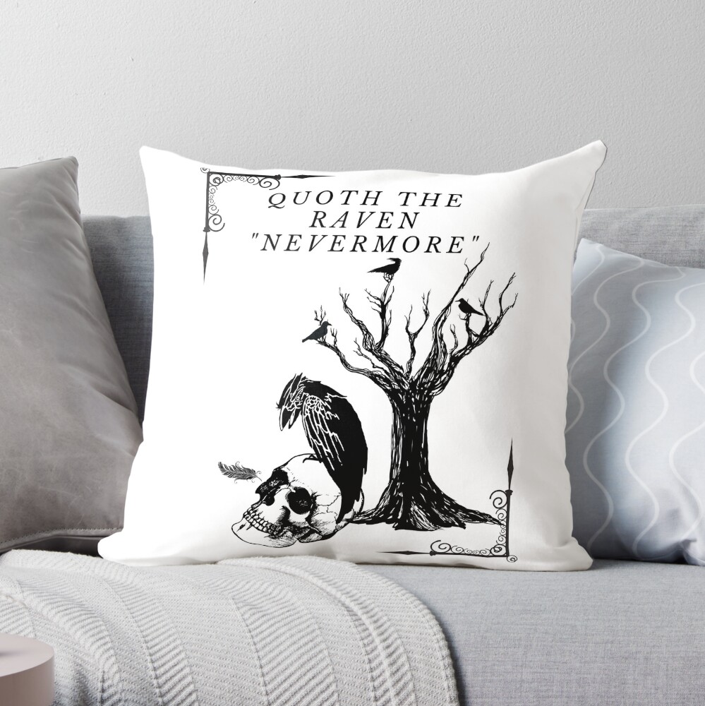 Edgar Allan Poe Inspired Gothic Throw Pillows Ravens Skulls 