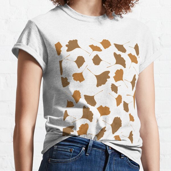 Golden ginko leaves Autumn digital illustration Classic T-Shirt