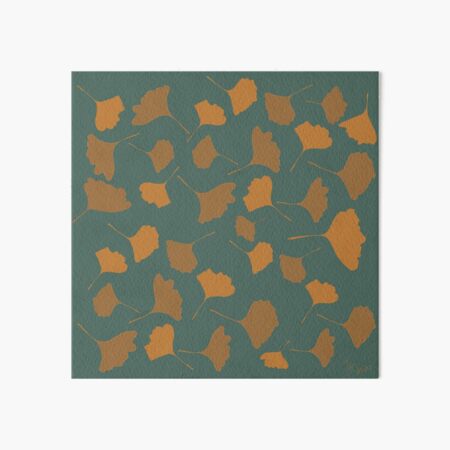 Golden ginko leaves with green background Autumn digital illustration Art Board Print