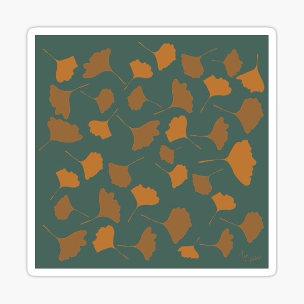 Item preview, Golden ginko leaves  with green background Autumn digital illustration designed and sold by Florcitasart.