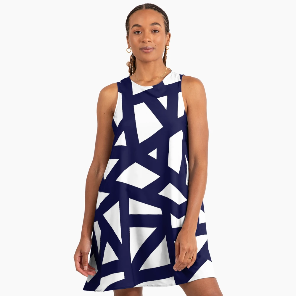 blue and white square dress Blue Print Floral Beaded A-line Dress Blue Print / US 8 main image 1
