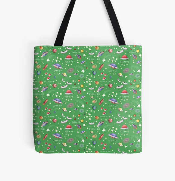Green UFO Design All Over Print Tote Bag