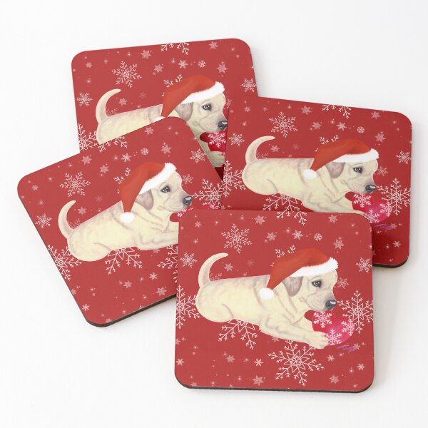 Item preview, Yellow Labrador Puppy Christmas Painting designed and sold by HappyLabradors.