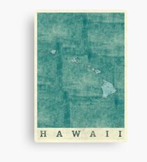 Hawaii State Map Blue Vintage Canvas Print