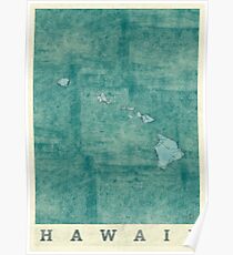 Hawaii State Map Blue Vintage Poster