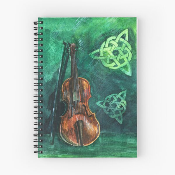 Item preview, Irish violin (fiddle) on emerald background with celtic ornament designed and sold by farawayart.