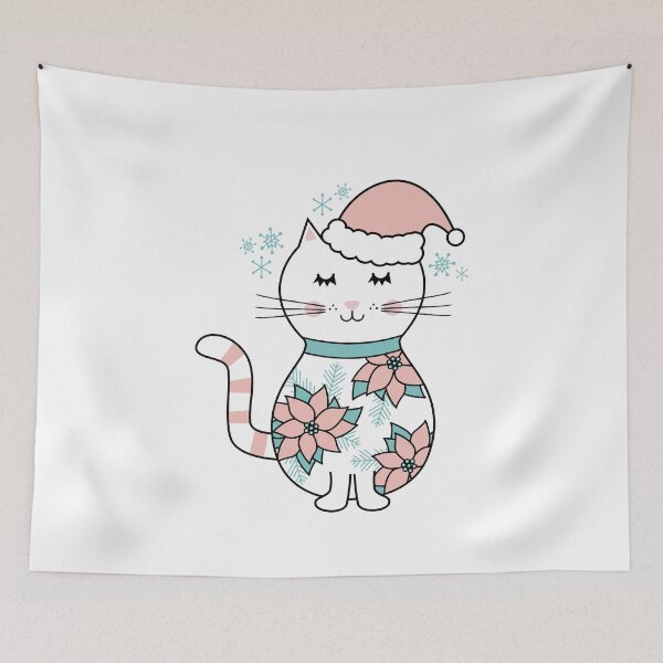 Item preview, Pink Poinsettias Christmas Kitty designed and sold by CoralFoxDesigns.