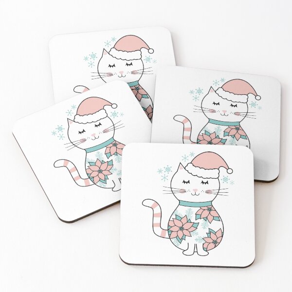 Item preview, Pink Poinsettias Christmas Kitty designed and sold by CoralFoxDesigns.