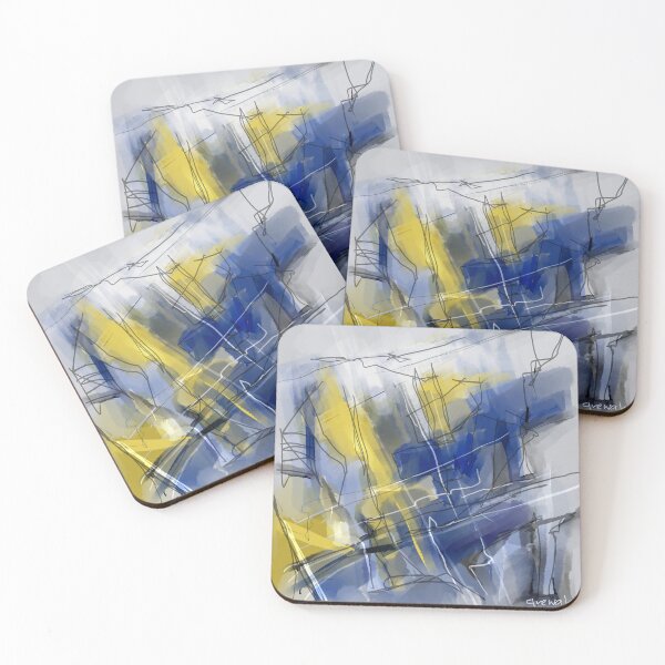 Item preview, Blue Yellow Abstract  designed and sold by Sukhpal Grewal Ethnic Art.