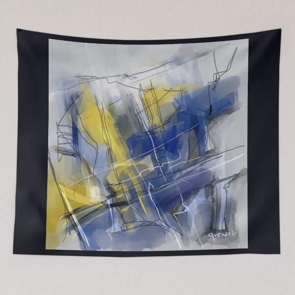Item preview, Blue Yellow Abstract  designed and sold by Sukhpal Grewal Ethnic Art.