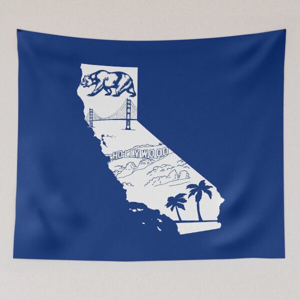 Item preview, Map of California with golden gate bridge, bear and Hollywood sign designed and sold by mashmosh.