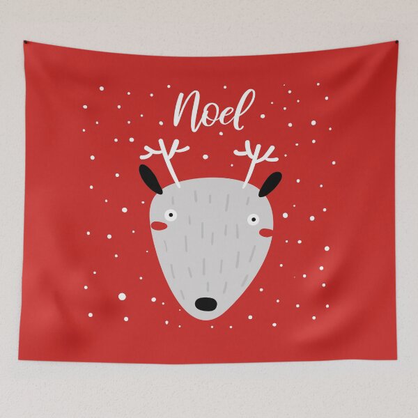 Item preview, Merry Christmas card with cute deer, snow, snowflakes, Noel text designed and sold by MangoFun.