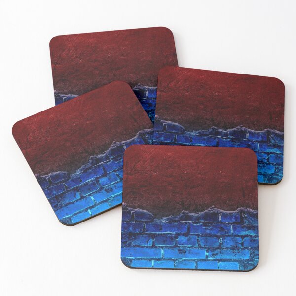 Item preview, Red blue lit brick wall designed and sold by theinkypensieve.