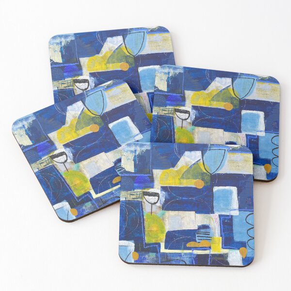 Item preview, Contemporary Bold Blue Mixed Media Shapes and Pops of Yellow designed and sold by Tesby.