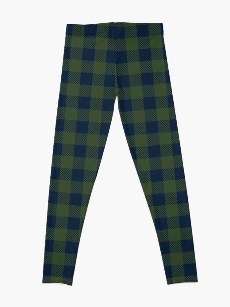 Plaid olive green navy blue Leggings