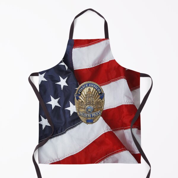 Artikelvorschau, Pasadena Police Department - PPD Officer Badge über amerikanischer Flagge entworfen und verkauft von Serge Averbukh Art Studio.