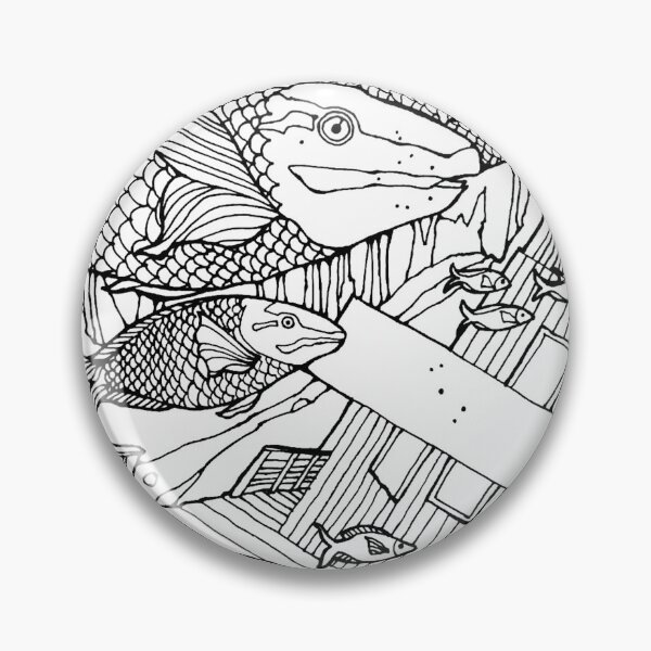 Item preview, Sunken SHip and Fish Black and White Drawing designed and sold by WatersEdgeGal.