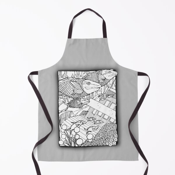 Item preview, Sunken SHip and Fish Black and White Drawing designed and sold by WatersEdgeGal.