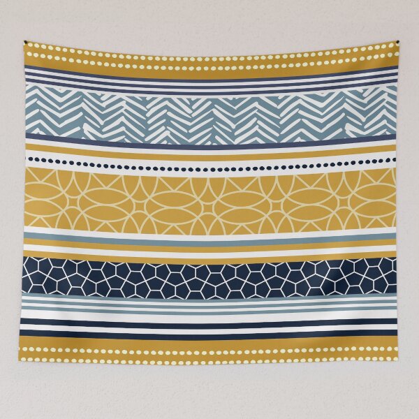 Item preview, Boho, Geomatric Line Pattern, Bohemian Style, African, Ethnic, Colorful Stripes, Yellow and Blue designed and sold by meggydesigns.