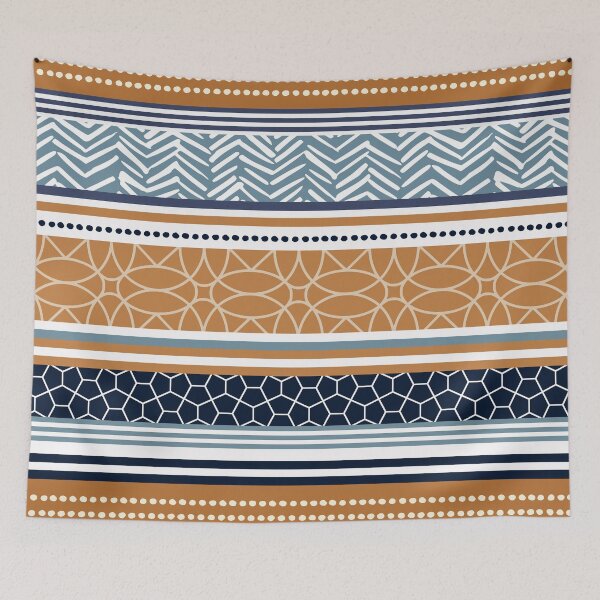 Item preview, Boho, Geomatric Line Pattern, Bohemian Style, African, Ethnic, Colorful Stripes, Terracotta and Blue designed and sold by meggydesigns.