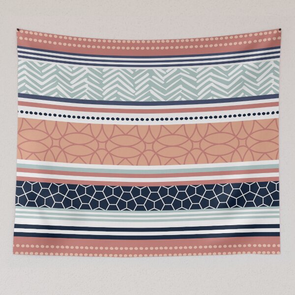 Item preview, Boho, Geomatric Line Pattern, Bohemian Style, African, Ethnic, Colorful Stripes, Pink and Blue designed and sold by meggydesigns.