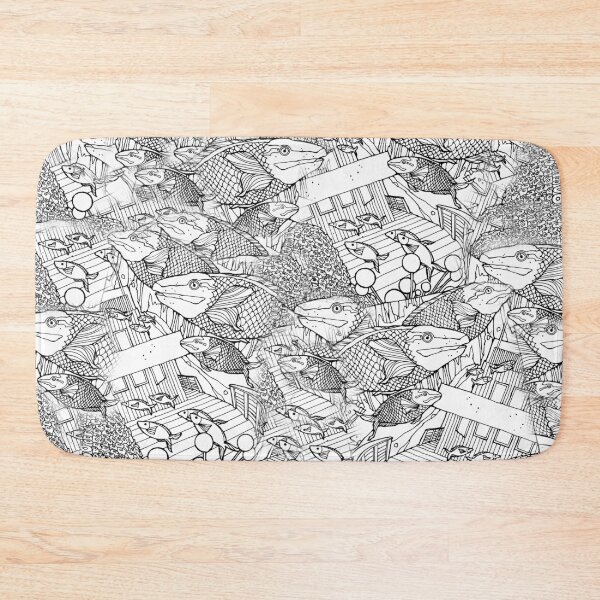 Item preview, Sunken ship and Fish under the sea Black and White Drawing Pattern designed and sold by WatersEdgeGal.
