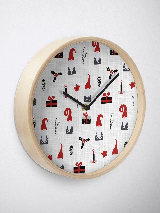 Alternate view of Scandinavian Christmas pattern on linen Clock