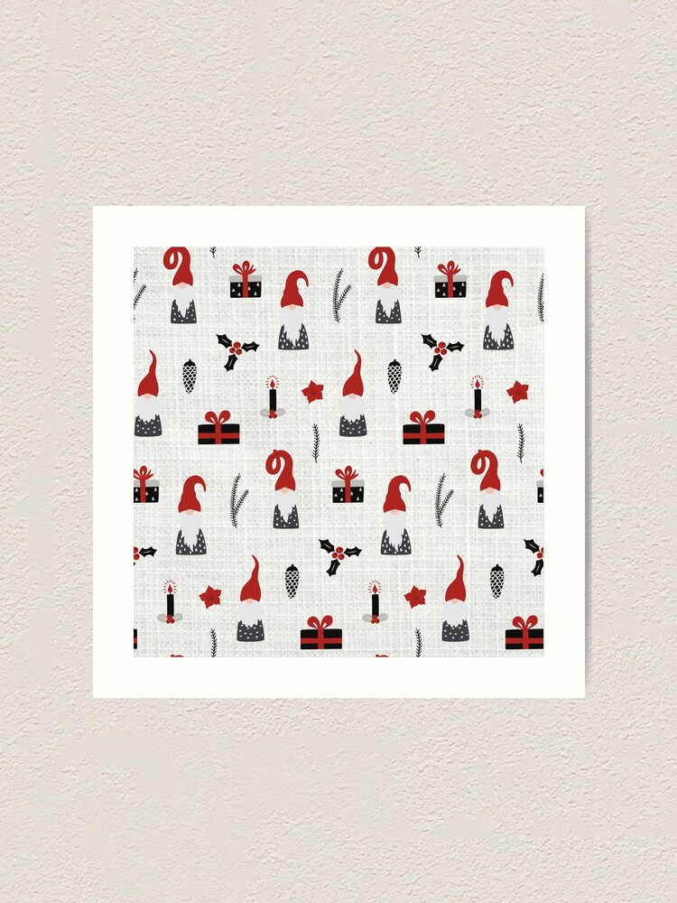 Alternate view of Scandinavian Christmas pattern on linen Art Print