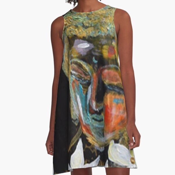 Black Buddha Girl Art White Lillies A-Line Dress