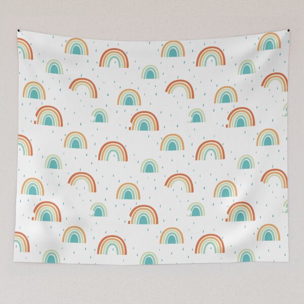 Item preview, Rainbows Clouds Rain and Blue Skies - White Background designed and sold by LouiseFranksArt.