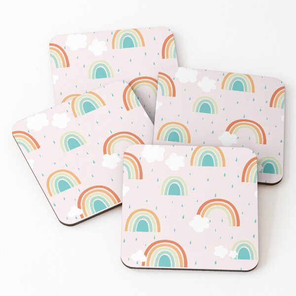 Item preview, Rainbows Clouds Rain and Blue Skies - Pink Background designed and sold by LouiseFranksArt.