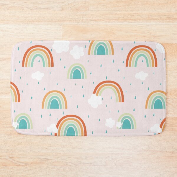 Item preview, Rainbows Clouds Rain and Blue Skies - Pink Background designed and sold by LouiseFranksArt.