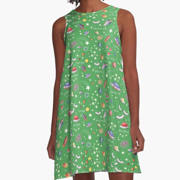 Green UFO Design A-Line Dress
