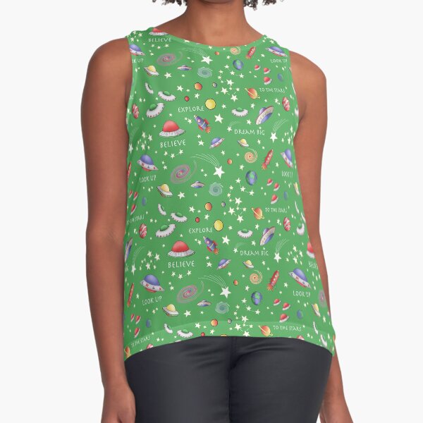 Green UFO Design Sleeveless Top