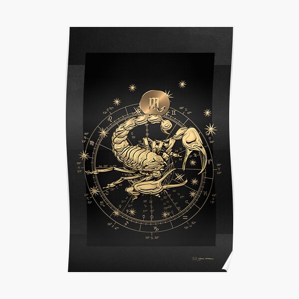 Western Zodiac Golden Scorpio The Scorpion On Black Canvas Poster