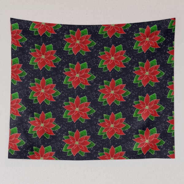 Item preview, Winter Poinsettia on Dark Blue designed and sold by GrousyGirl.