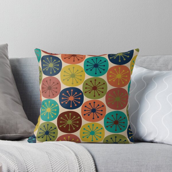 Aperçu de l'œuvre Atomic Retro Dots - Motif moderne du milieu du siècle en turquoise moyen mod, vert olive, moutarde, orange, bleu et beige créée et vendue par kierkegaard.