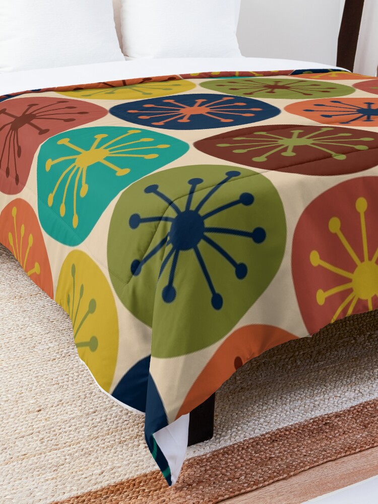 Alternate view of Atomic Retro Dots - Midcentury Modern Pattern in Mid Mod Turquoise, Olive Green, Mustard, Orange, Blue, and Beige Comforter