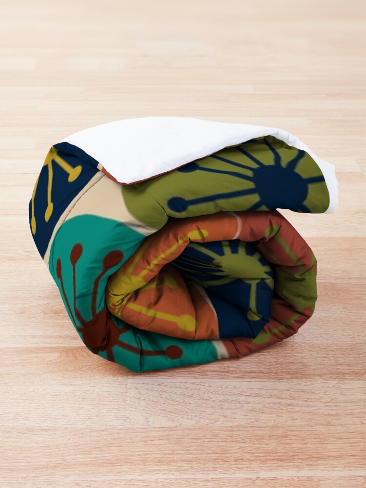 Alternate view of Atomic Retro Dots - Midcentury Modern Pattern in Mid Mod Turquoise, Olive Green, Mustard, Orange, Blue, and Beige Comforter
