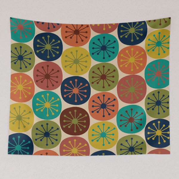 Item preview, Atomic Retro Dots - Midcentury Modern Pattern in Mid Mod Turquoise, Olive Green, Mustard, Orange, Blue, and Beige designed and sold by kierkegaard.