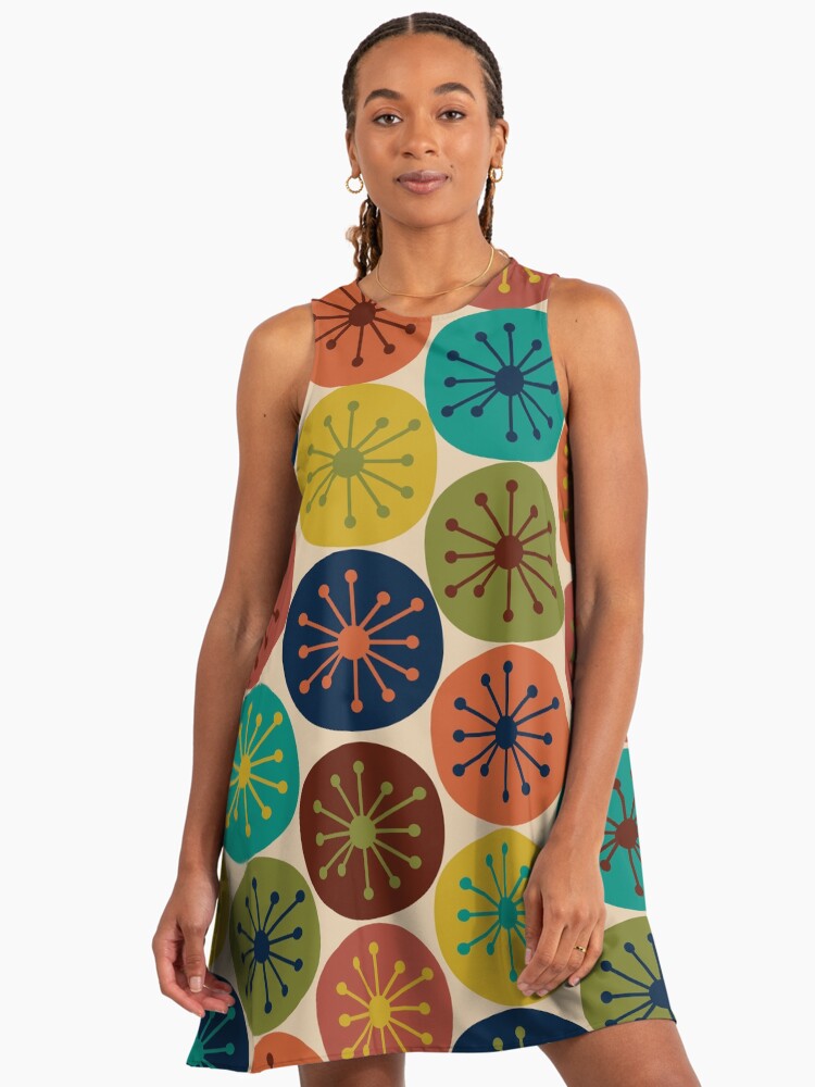 Atomic Retro Dots - Midcentury Modern Pattern in Mid Mod Turquoise, Olive Green, Mustard, Orange, Blue, and Beige" A-Line Dress for Sale by kierkegaard | Redbubble Atomic Retro Dots - Midcentury Modern Pattern in Mid Mod Turquoise, Olive Green, Mustard, Orange, Blue, and Beige" A-Line Dress for Sale by kierkegaard | Redbubble
