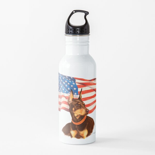 "Home of the Brave" - red Doberman Water Bottle