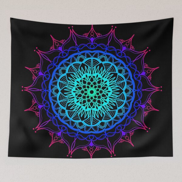 Item preview, Floral pink to blue ombre mandala designed and sold by felinefeelings.